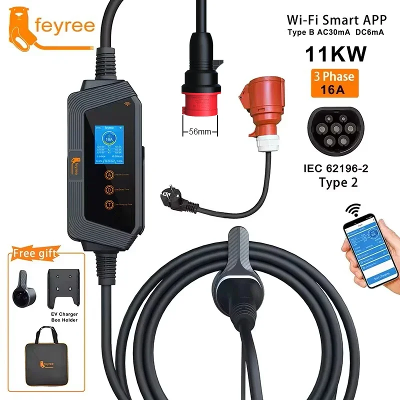 Type 2 Portable Ev Charger 11Kw Cee - Carregador Portátil para Veículos Elétricos Feyree
