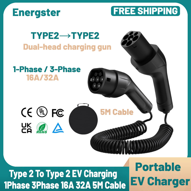 Ev Charger Type 2 22Kw 32A 3 Phase - Cabo Espiral Portátil Tipo 2 para