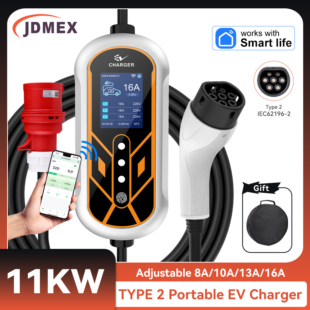 Type 2 Portable Ev Charger 11Kw Cee - JDMEX 11KW Type2 EV Carregador Portátil