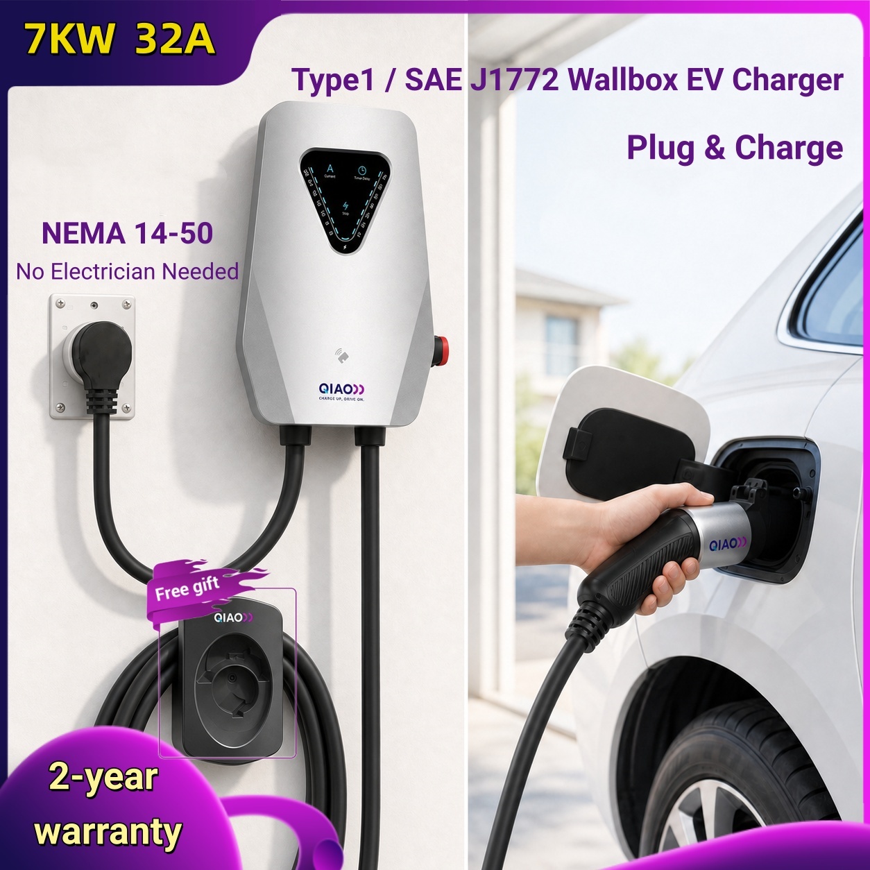 J1772 Evse 32A Level 2 Charger - Carregador de Parede EV 7KW 32A