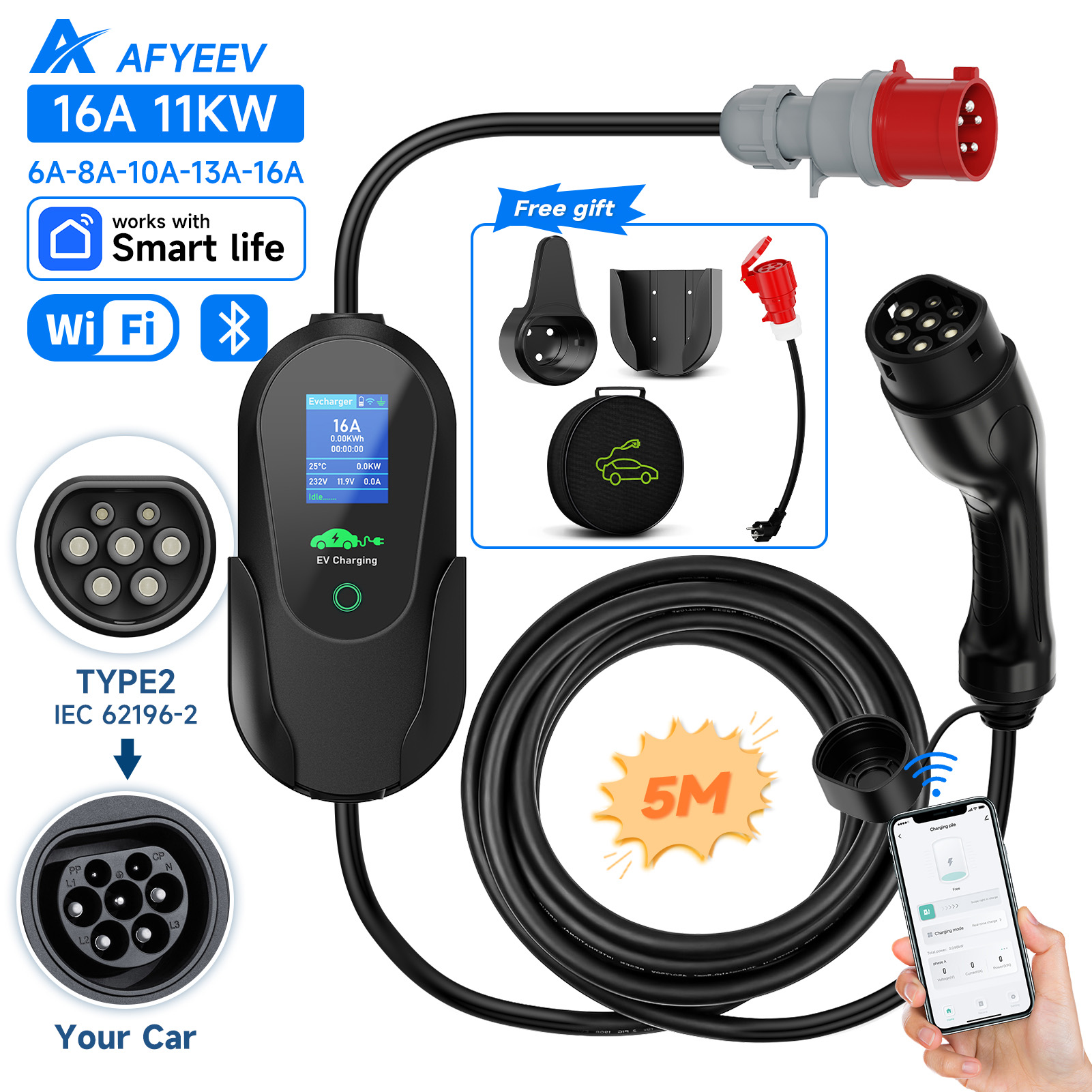 Type 2 Portable Ev Charger 11Kw Cee - Afyeev type2 portátil ev carregador 11kw