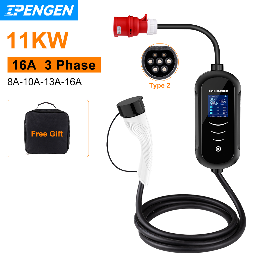 Type 2 Portable Ev Charger 11Kw Cee - IPENGEN-Carregador Portátil para Veículo Elétrico, Caixa