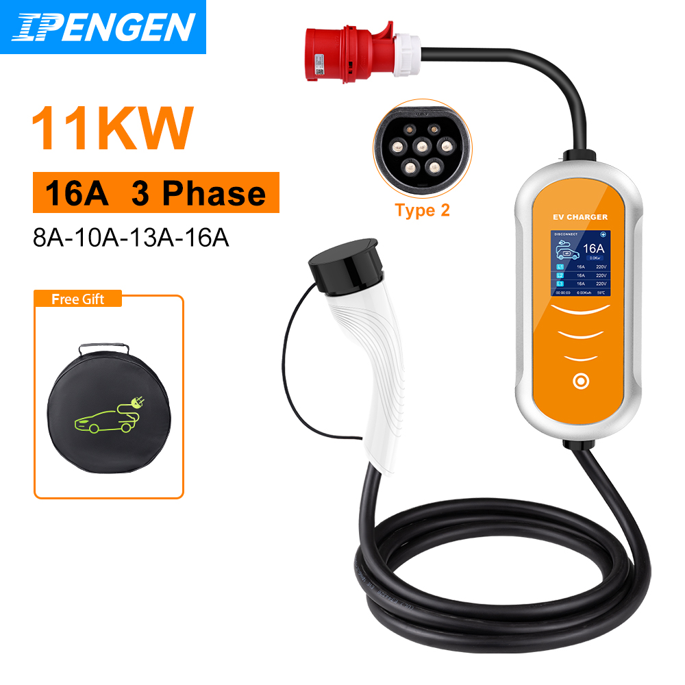 IPENGEN EV Carregador 16A 11KW - Type 2 Portable Ev Charger 11Kw Cee avaliação e preço